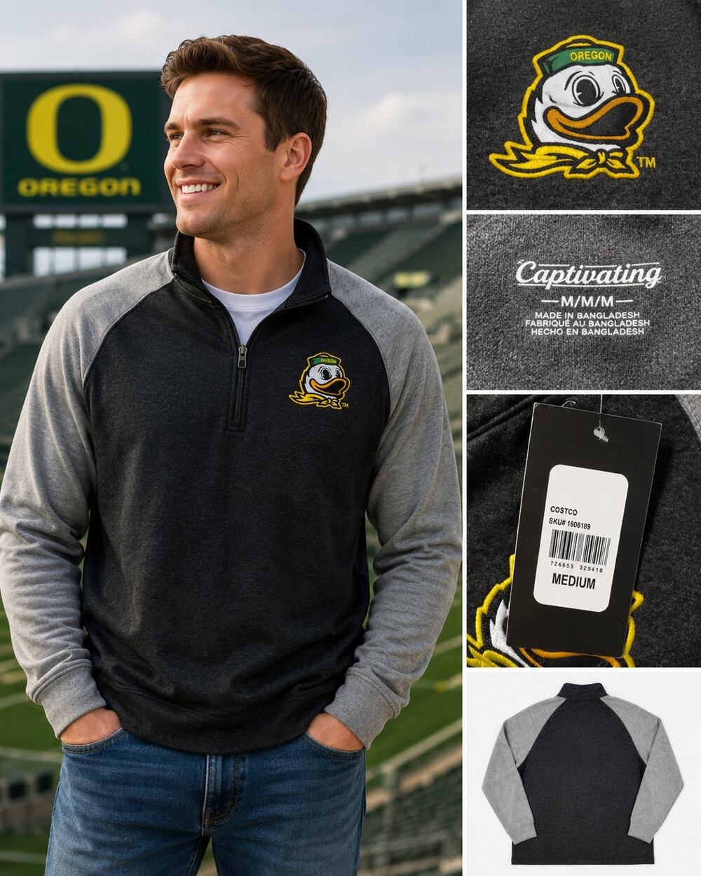 Oregon Ducks Quarter Zip Pullover Captivating Gray NCAA Men’s M NWT